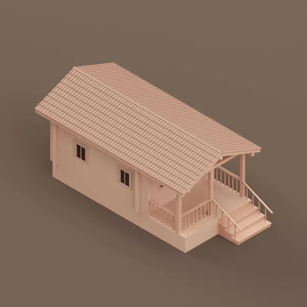 Isometric House Miniature Real Estate Property House Flat Solid Brown — 图库照片