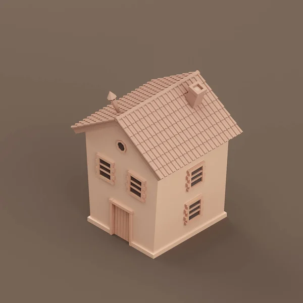 Isometric Detached House Miniature Detached House Model Flat Solid Brown — Foto Stock