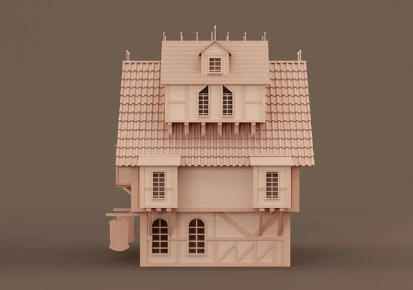 Ακίνητα Μονόχρωμο Ενιαίο Σπίτι Του Χωριού Μινιατούρα Σπίτι Μοντέλο Επίπεδη — Φωτογραφία Αρχείου
