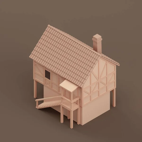 Isometric Property Monochrome Single Village House Miniature Real Estate Property — Zdjęcie stockowe