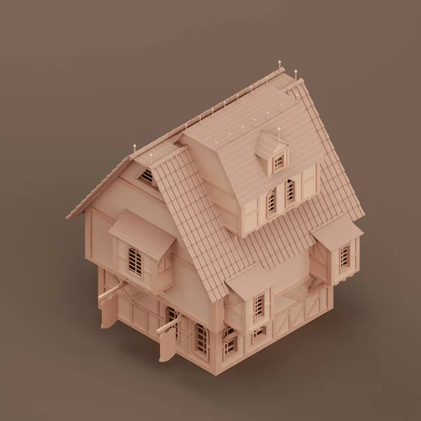 Isometric Property Monochrome Single Village House Miniature Real Estate Property — Zdjęcie stockowe