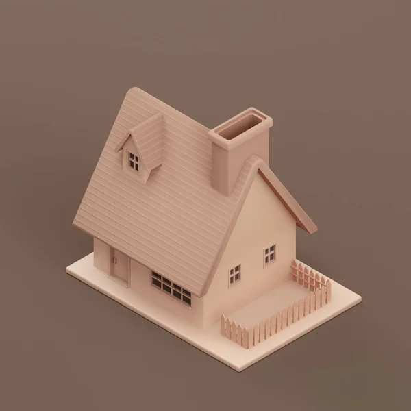 Casa Aislada Isométrica Casa Aislada Miniatura Modelo Plano Color Marrón —  Fotos de Stock