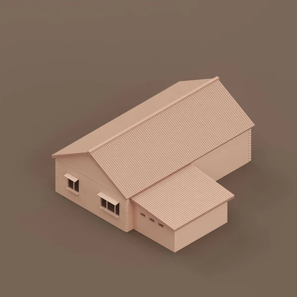 Ізометричний Будинок Мініатюрна Нерухомість Будинок Плоский Суцільно Коричневий Колір Рендеринг — стокове фото