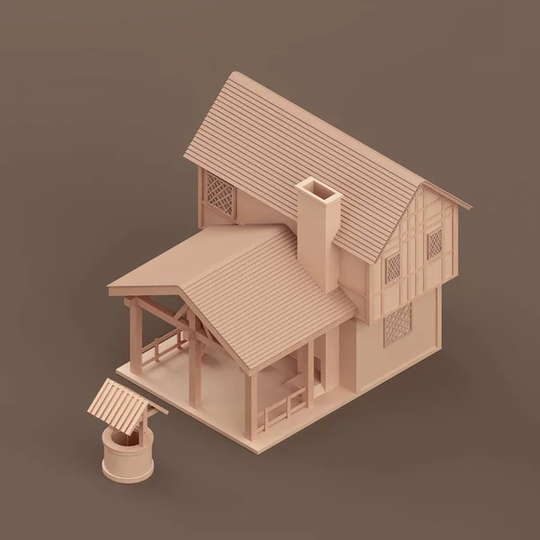 Isometric Property Monochrome Single Village House Miniature Real Estate Property — Stock Photo, Image