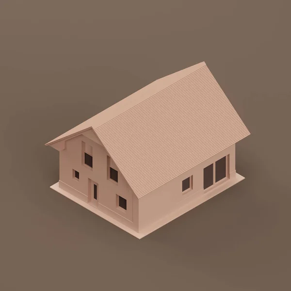 Isometric Detached House Miniature Detached House Model Flat Solid Brown — ストック写真