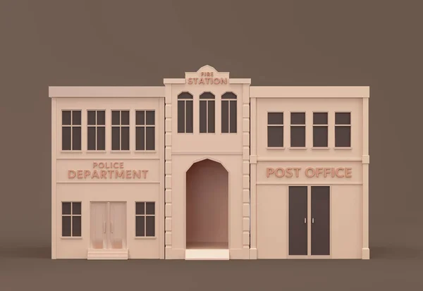 Αστυνομία Πυροσβεστική Και Ταχυδρομείο Κτίριο Μινιατούρα Κρατική Ιδιοκτησία Μοντέλο Επίπεδη — Φωτογραφία Αρχείου
