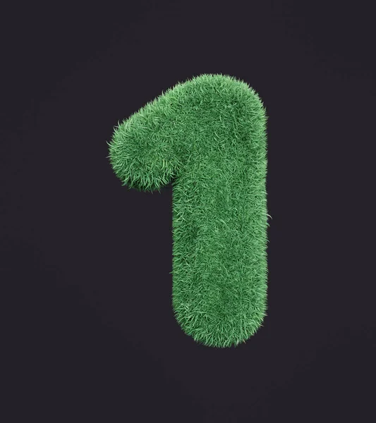 草数1 エコシンボル緑の芝生のテクスチャの1つ 孤立した草の数字 3Dレンダリング — ストック写真