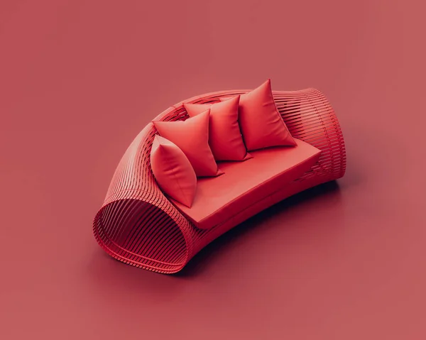 Isométrico Monocromático Única Cor Vermelha Interior Sala Estar Com Sofá — Fotografia de Stock