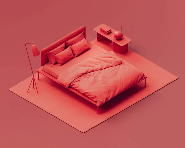 Warna Kamar Tidur Merah Aneh Dengan Kusut Belum Selesai Berantakan — Stok Foto