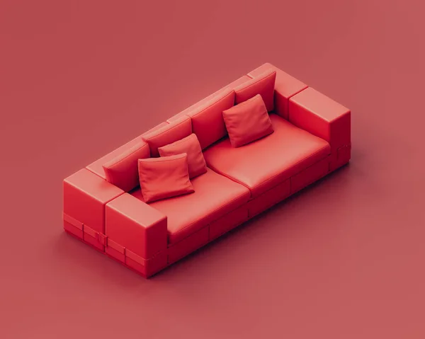 Jednobarevný Jednobarevný Červený Gauč Červené Místnosti Izometrický Jednolůžkový Červený Gauč — Stock fotografie