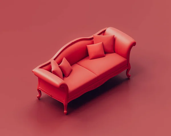 Monochromatyczna Jednokolorowa Czerwona Sofa Czerwonym Pokoju Izometryczna Pojedyncza Czerwona Kanapa — Zdjęcie stockowe