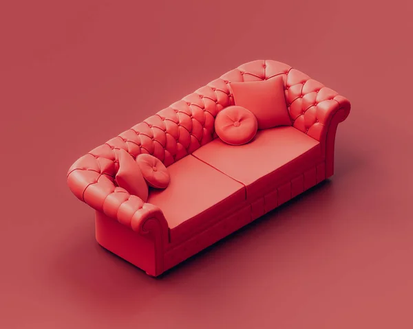 Monochromatyczna Jednokolorowa Skórzana Sofa Czerwonym Pokoju Izometryczna Pojedyncza Czerwona Kanapa — Zdjęcie stockowe