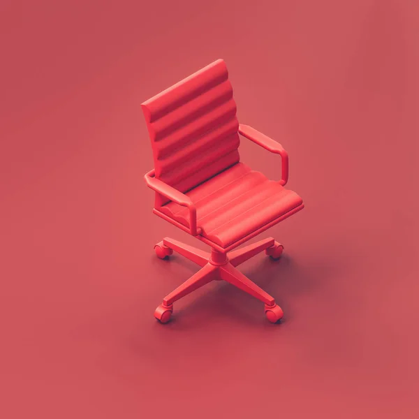 单张办公椅 红色房间里的单张红色椅子 单色红色 平面风格的作文 3D渲染 等距视图 — 图库照片