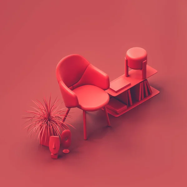Isometrische Stoel Een Rode Kamer Monochrome Enkele Rode Kleur Stoel — Stockfoto