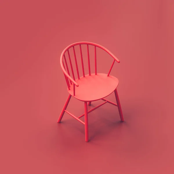 单张椅子 红色房间里的单张红色椅子 单色红色 平面风格的作文 3D渲染 等距视图 — 图库照片