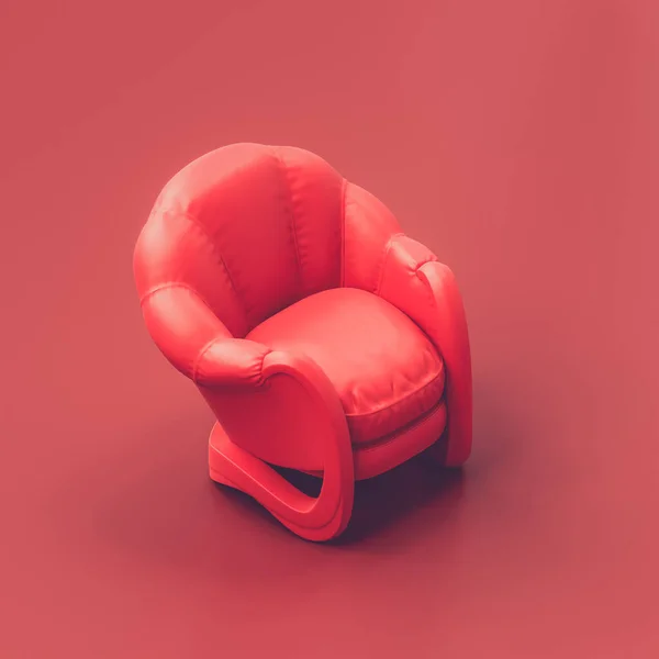 单扶手椅 单张红色扶手椅 红色房间 单色红色 平面风格的作文 3D渲染 等距视图 — 图库照片