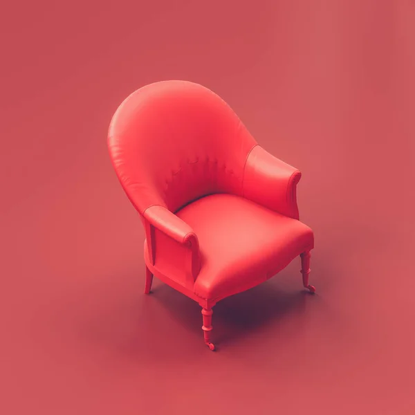 单扶手椅 单张红色扶手椅 红色房间 单色红色 平面风格的作文 3D渲染 等距视图 — 图库照片