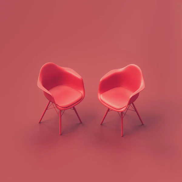 Deux Chaises Isométriques Dans Une Pièce Rouge Chaises Monochromes Monochromes Photo De Stock