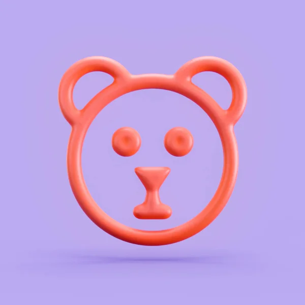 Animal 3d icon, single color outline bear 3d icon, monochrome, 3d rendering