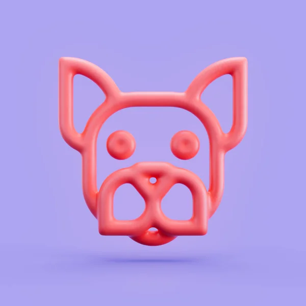 Animal 3d icon, single color outline dog 3d icon, monochrome, 3d rendering