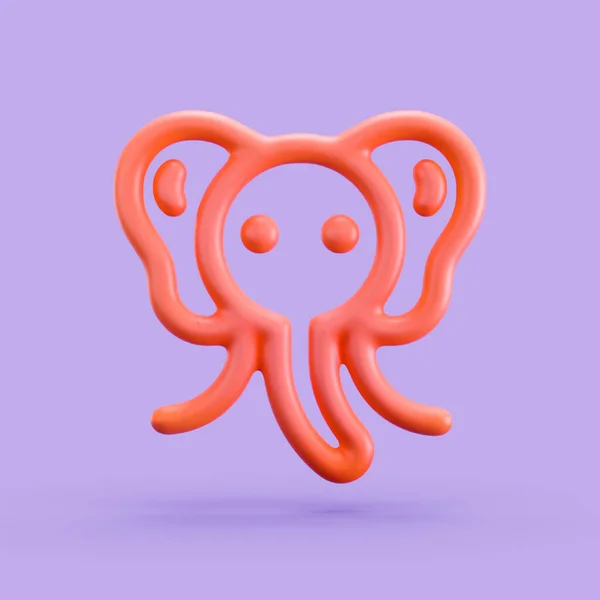 Animal 3d icon, single color outline elephant 3d icon, monochrome, 3d rendering