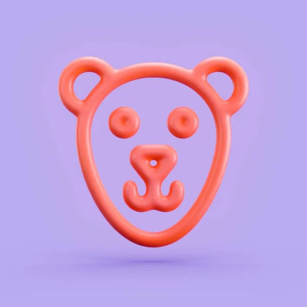 Animal 3d icon, single color outline bear 3d icon, monochrome, 3d rendering