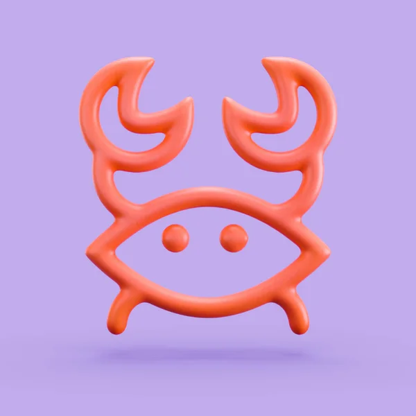 Animal 3d icon, single color outline crap 3d icon, monochrome, 3d rendering