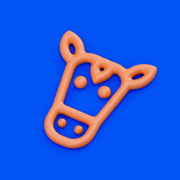 Animal 3d icon, single color outline horse 3d icon, monochrome, 3d rendering
