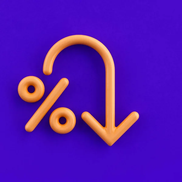 3d icon curved arrow down sale, outline yellow arrow icon, direction symbol, 3d rendering, wire icon