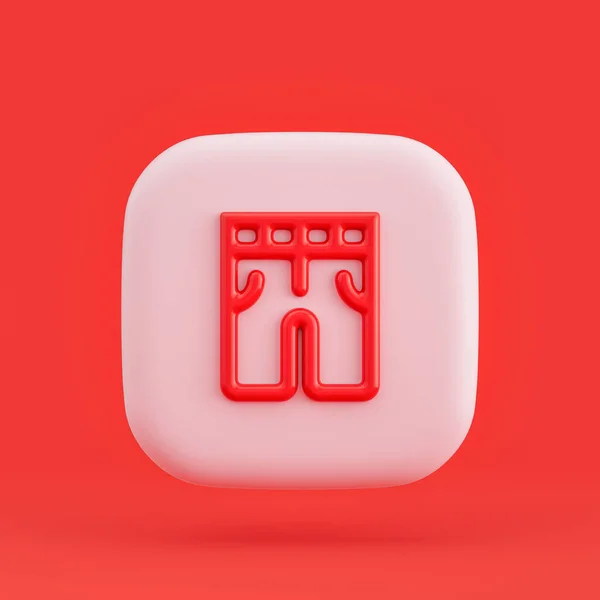 Clothing icon, slacks 3d icon button in red background, 3d rendering, outline icon