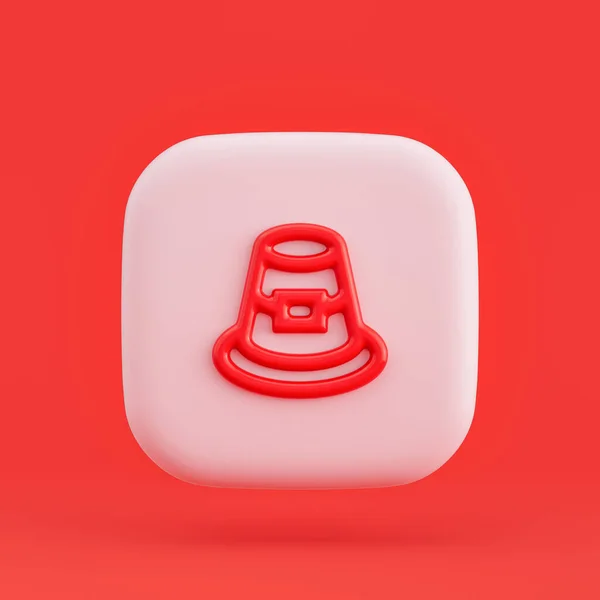 Clothing icon, pilgrim hat 3d icon button in red background, 3d rendering, outline icon