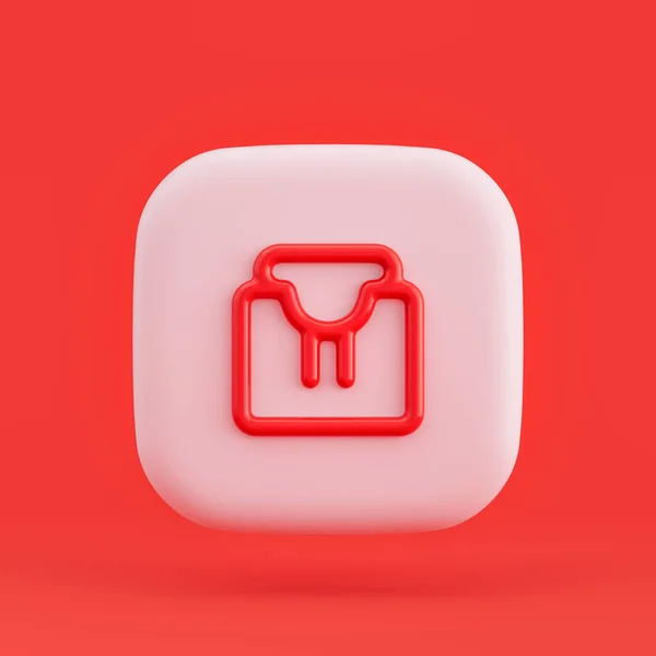 Clothing icon, hoodie 3d icon button in red background, 3d rendering, outline icon