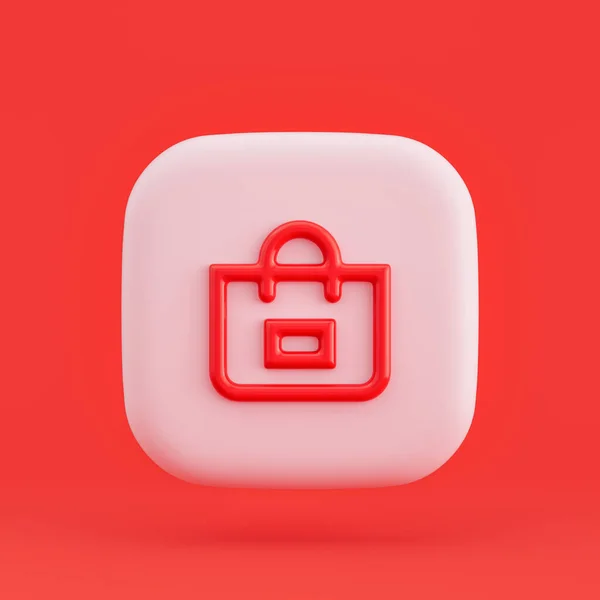 Clothing icon, bag 3d icon button in red background, 3d rendering, outline icon