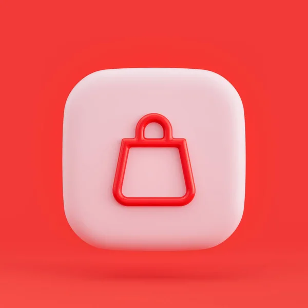 Clothing icon, bag 3d icon button in red background, 3d rendering, outline icon