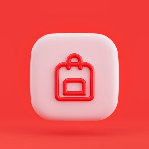 Clothing icon, backpack 3d icon button in red background, 3d rendering, outline icon