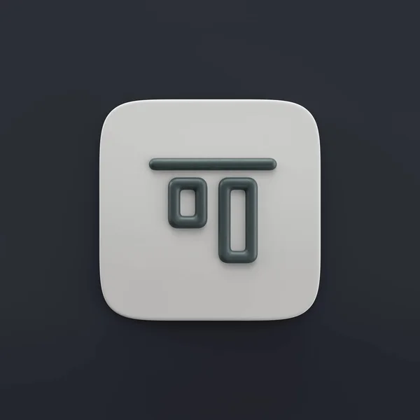 align top 3d icon, outilne design and development icon in grey color on a button shape, 3d rendering, simple outline icon