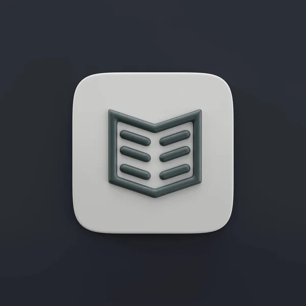 book open  3d icon, outilne design and development icon in grey color on a button shape, 3d rendering, simple outline icon