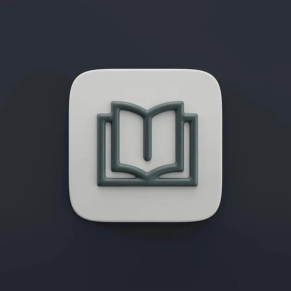 book open 3d icon, outilne design and development icon in grey color on a button shape, 3d rendering, simple outline icon