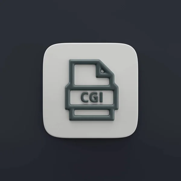 cgi file 3d icon, outilne file type icon in grey color on a button shape, 3d rendering, simple outline icon