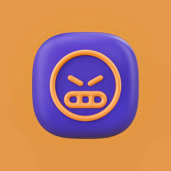 Emotion icon, angry  3D icon on a rounded button shape, outline emoji, 3d rendering, simple outline icon