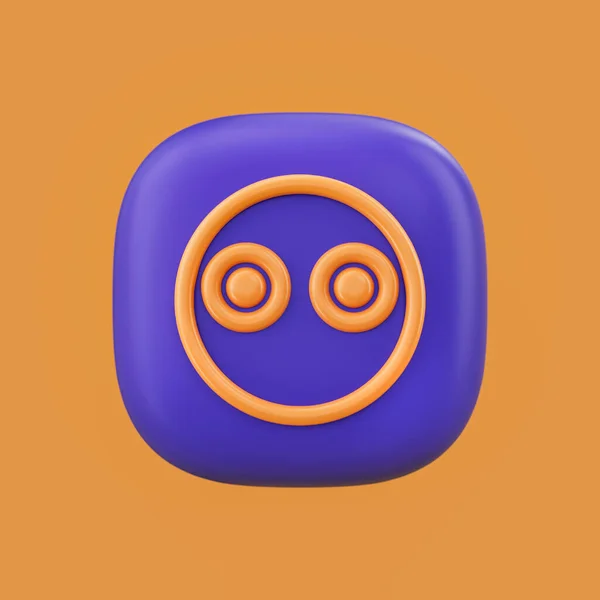 Emotion icon, big eyes 3D icon on a rounded button shape, outline emoji, 3d rendering, simple outline icon