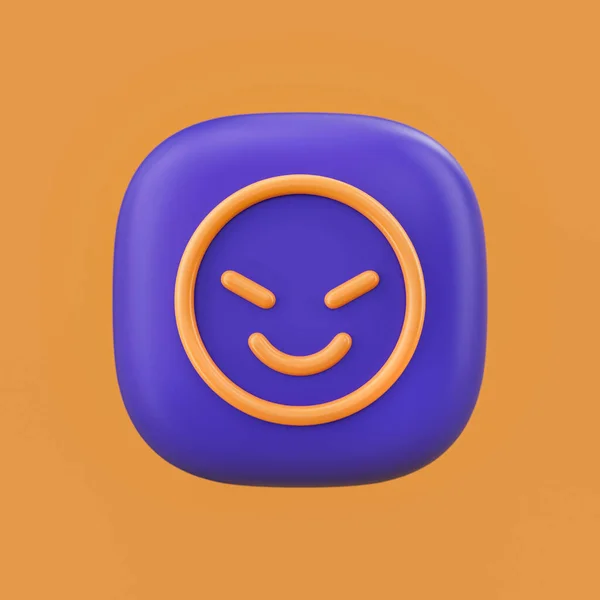 Emotion icon, crafty bad person   3D icon on a rounded button shape, outline emoji, 3d rendering, simple outline icon