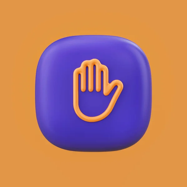 Emotion icon, hand 3D icon on a rounded button shape, outline emoji, 3d rendering, simple outline icon