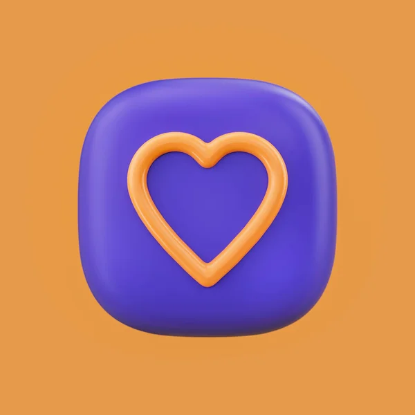 Emotion icon, heart 3D icon on a rounded button shape, outline emoji, 3d rendering, simple outline icon