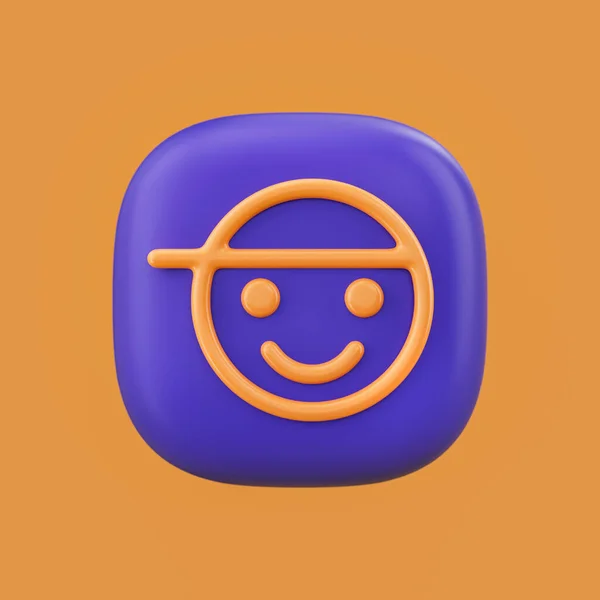 Emotion icon, kid 3D icon on a rounded button shape, outline emoji, 3d rendering, simple outline icon