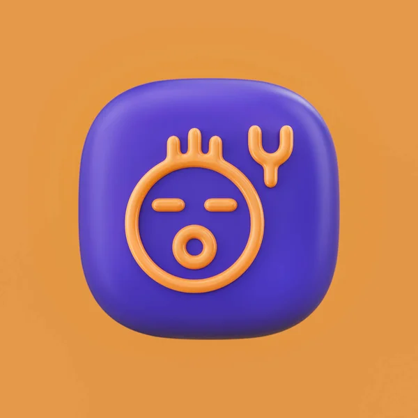 Emotion icon, rock 3D icon on a rounded button shape, outline emoji, 3d rendering, simple outline icon