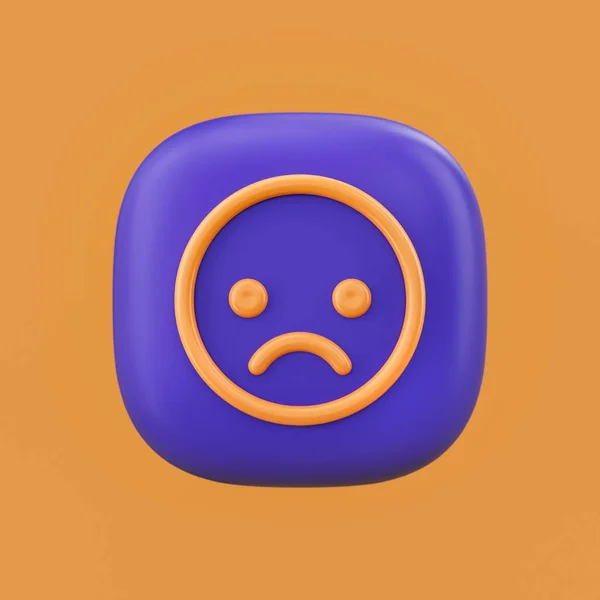 Emotion icon, sad 3D icon on a rounded button shape, outline emoji, 3d rendering, simple outline icon