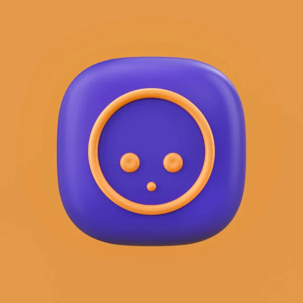 Emotion icon, shy 3D icon on a rounded button shape, outline emoji, 3d rendering, simple outline icon