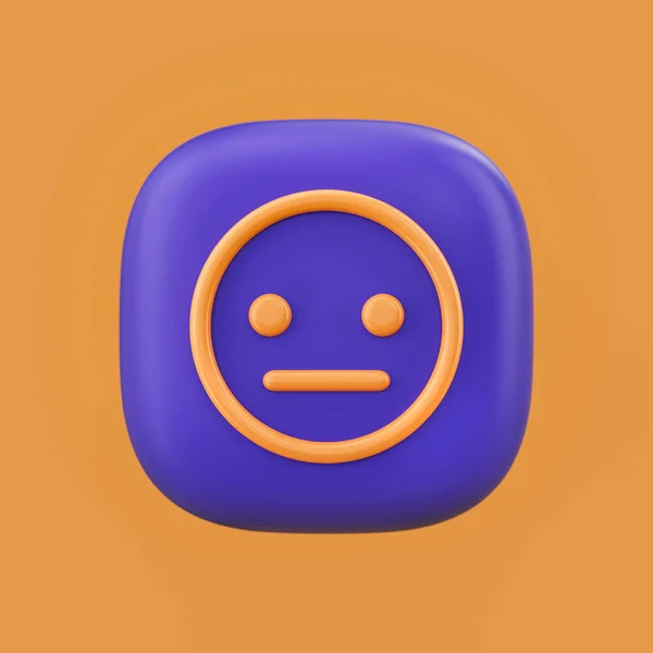 Emotion icon, speechless 3D icon on a rounded button shape, outline emoji, 3d rendering, simple outline icon