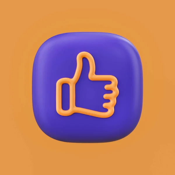 Emotion icon, thumb up like 3D icon on a rounded button shape, outline emoji, 3d rendering, simple outline icon